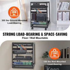 VEVOR 15U Open Frame Server Rack, 23-40 in Adjustable Depth, Free Standing or Wall Mount Network Server Rack, 4 Post AV