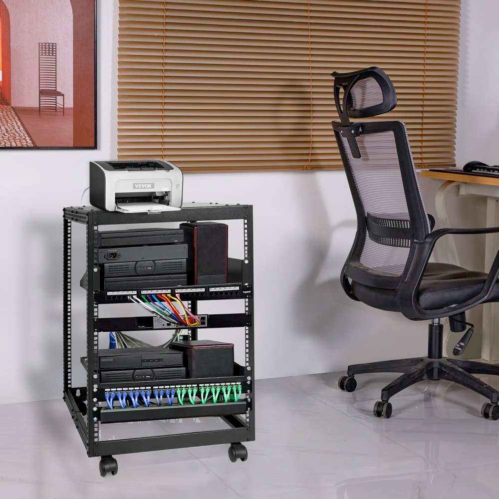 VEVOR 15U Open Frame Server Rack, 23-40 in Adjustable Depth, Free Standing or Wall Mount Network Server Rack, 4 Post AV