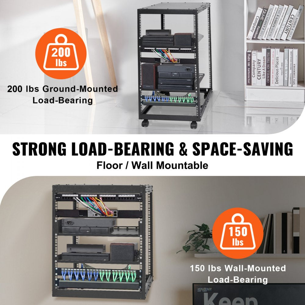 VEVOR 20U Open Frame Server Rack, 23-40 in Adjustable Depth, Free Standing or Wall Mount Network Server Rack, 4 Post AV