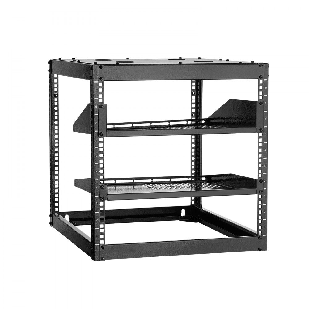 VEVOR 10U Open Frame Network Rack, 23 in Depth, Wall Mounted or Floor Standing Server Rack, Heavy Duty 4 Post, with