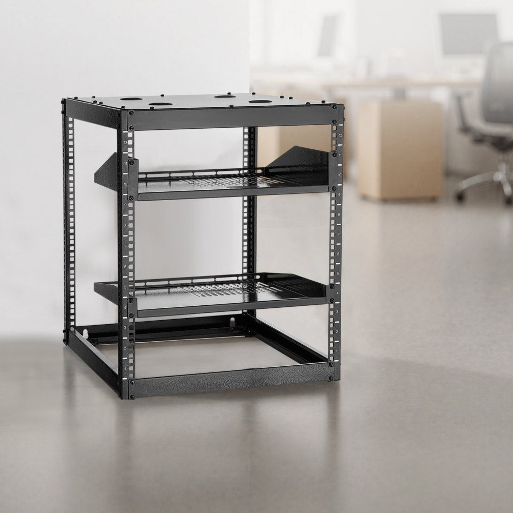 VEVOR 12U Open Frame Network Rack, 23 in Depth, Wall Mounted or Floor Standing Server Rack, Heavy Duty 4 Post, with