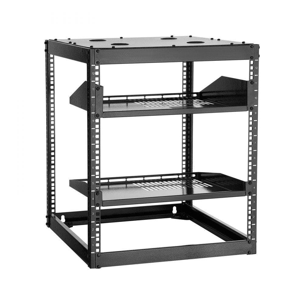 VEVOR 12U Open Frame Network Rack, 23 in Depth, Wall Mounted or Floor Standing Server Rack, Heavy Duty 4 Post, with