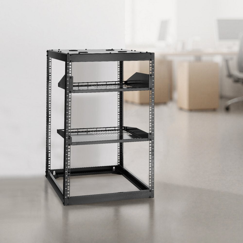 VEVOR 16U Open Frame Network Rack, 23 in Depth, Wall Mounted or Floor Standing Server Rack, Heavy Duty 4 Post, with
