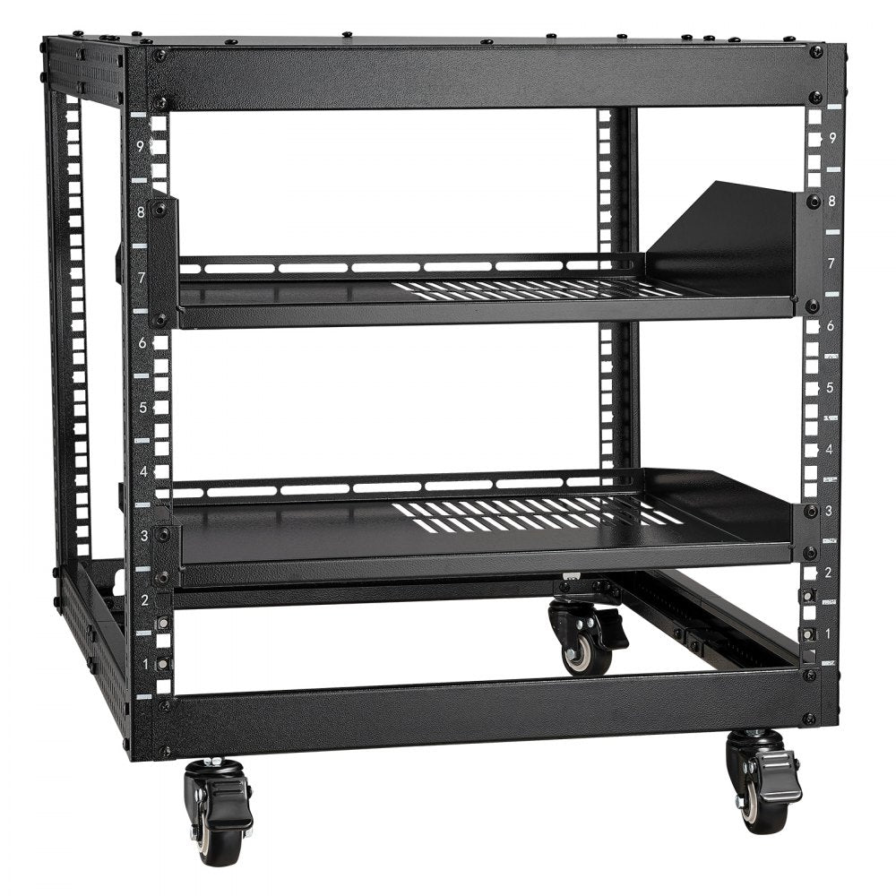 VEVOR 9U Open Frame Server Rack, 23''-40'' Adjustable Depth, Free Standing or Wall Mount Network Server Rack with 360°