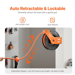 VEVOR Retractable Air Hose Reel, 1/2 IN x 50 FT Hybrid Air Hose Max 300PSI, Air Compressor Hose Reel Auto-Rewind with