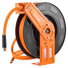 VEVOR Retractable Air Hose Reel, 1/2 IN x 50 FT Hybrid Air Hose Max 300PSI, Air Compressor Hose Reel Auto-Rewind with