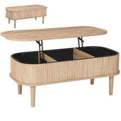 VEVOR 39.4 in Lift Top Coffee Table, Fluted Oval Coffee Table with 3 Hidden Compartment, Mid Century Wooden Oval Center