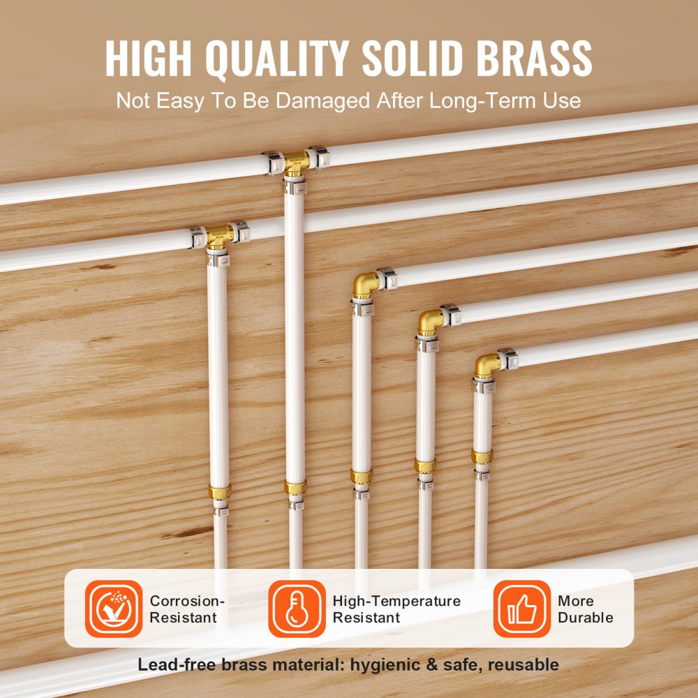 VEVOR Pipe Fittings, 1/2" 20PCS Brass Pipe Fittings, Clamp-style 1/2 NPT Internal Thread Pipe Connector Brass Air
