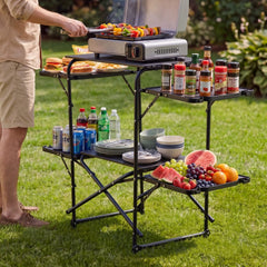 VEVOR Camping Kitchen Table, Slim-Fold Cook Station, Portable Folding Table, with 4 Side Tables, Heat Resistant