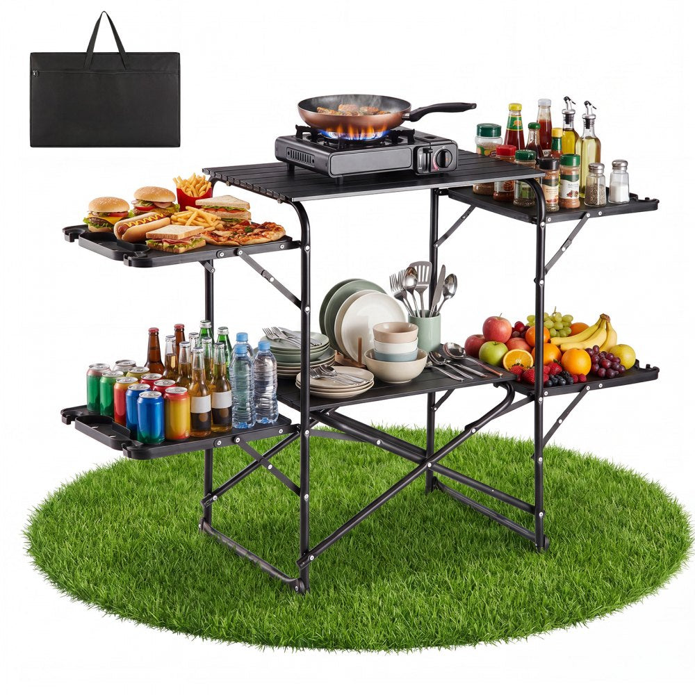 VEVOR Camping Kitchen Table, Slim-Fold Cook Station, Portable Folding Table, with 4 Side Tables, Heat Resistant