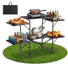 VEVOR Camping Kitchen Table, Slim-Fold Cook Station, Portable Folding Table, with 4 Side Tables, Heat Resistant