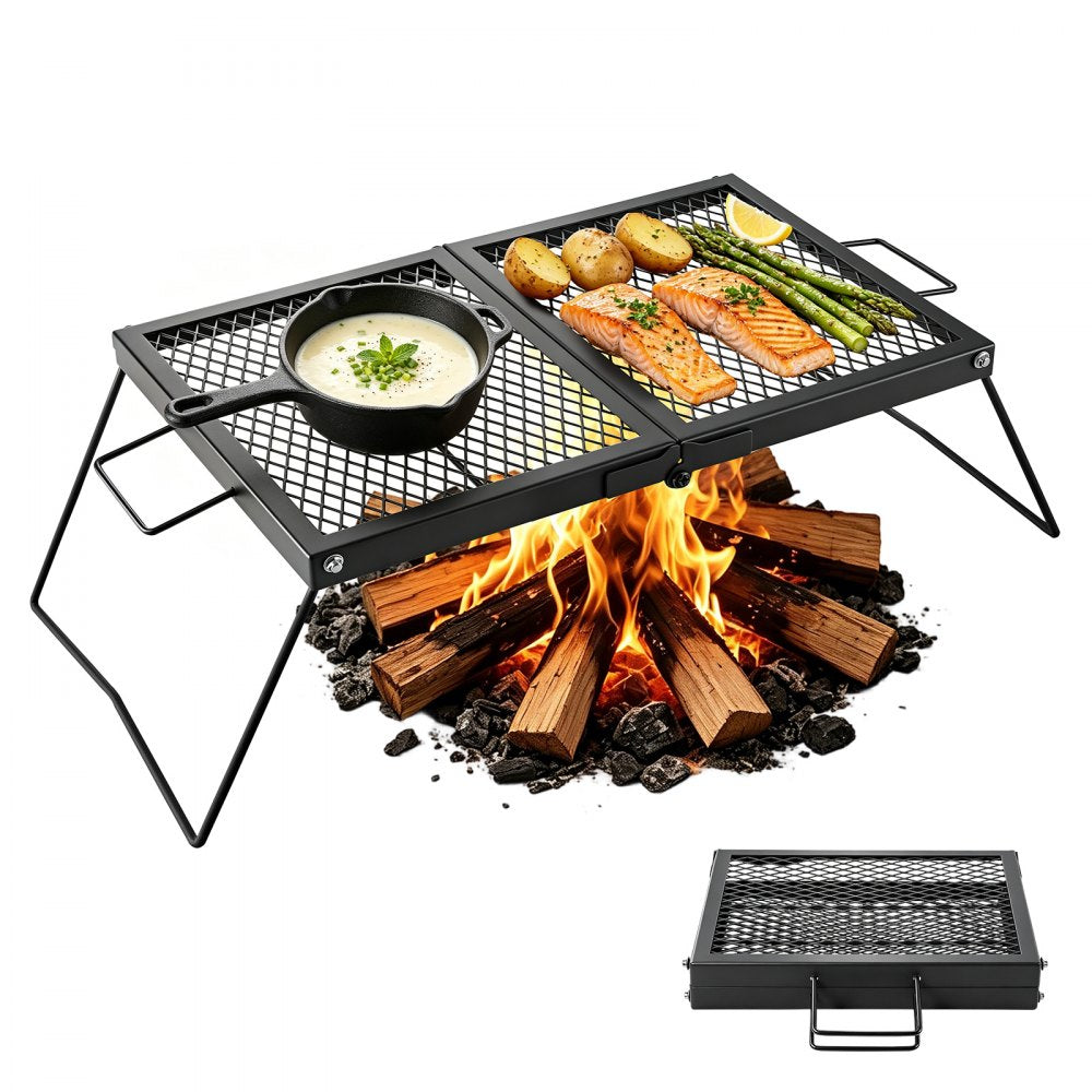 VEVOR Heavy Duty Folding Campfire Grill, 24" Portable Camping Grill Grate, Sturdy Steel Mesh, Compact Equipment Over