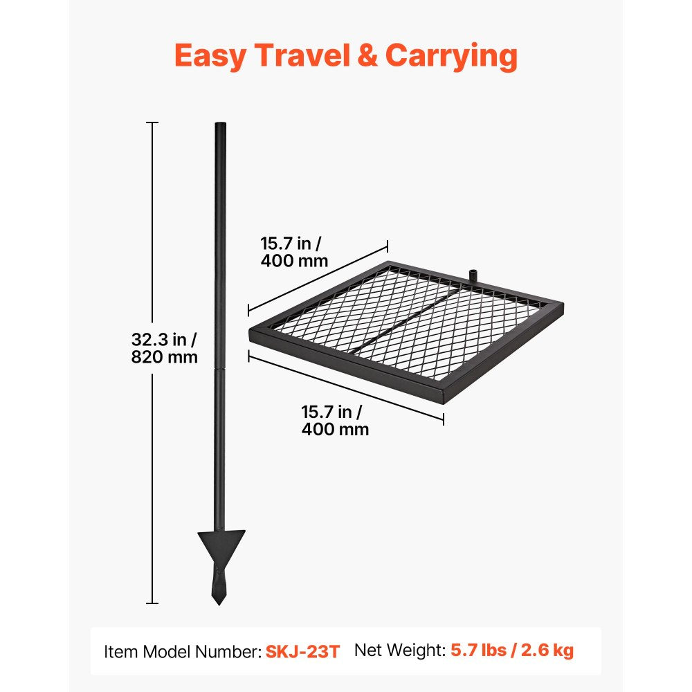 VEVOR Heavy Duty Swivel Campfire Grill, 16" Portable Camping Grill Grate, Sturdy Steel BBQ Mesh, 360° Height Adjustable
