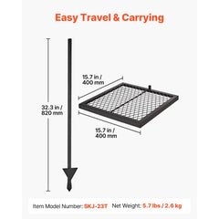 VEVOR Heavy Duty Swivel Campfire Grill, 16" Portable Camping Grill Grate, Sturdy Steel BBQ Mesh, 360° Height Adjustable