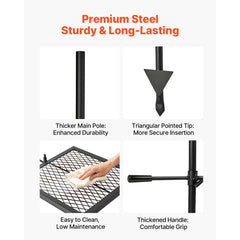 VEVOR Heavy Duty Swivel Campfire Grill, 16" Portable Camping Grill Grate, Sturdy Steel BBQ Mesh, 360° Height Adjustable