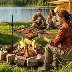 VEVOR Heavy Duty Swivel Campfire Grill, 16" Portable Camping Grill Grate, Sturdy Steel BBQ Mesh, 360° Height Adjustable