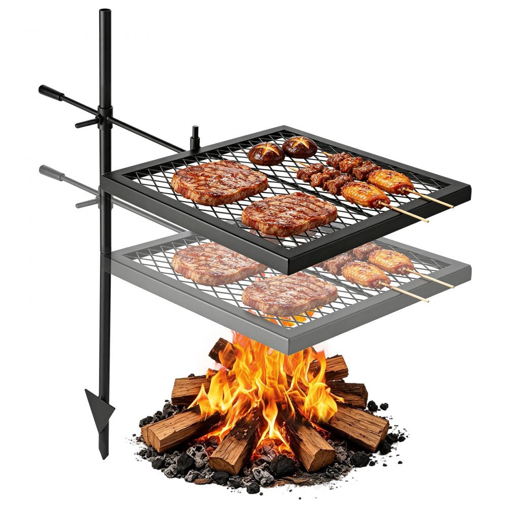 VEVOR Heavy Duty Swivel Campfire Grill, 16" Portable Camping Grill Grate, Sturdy Steel BBQ Mesh, 360° Height Adjustable