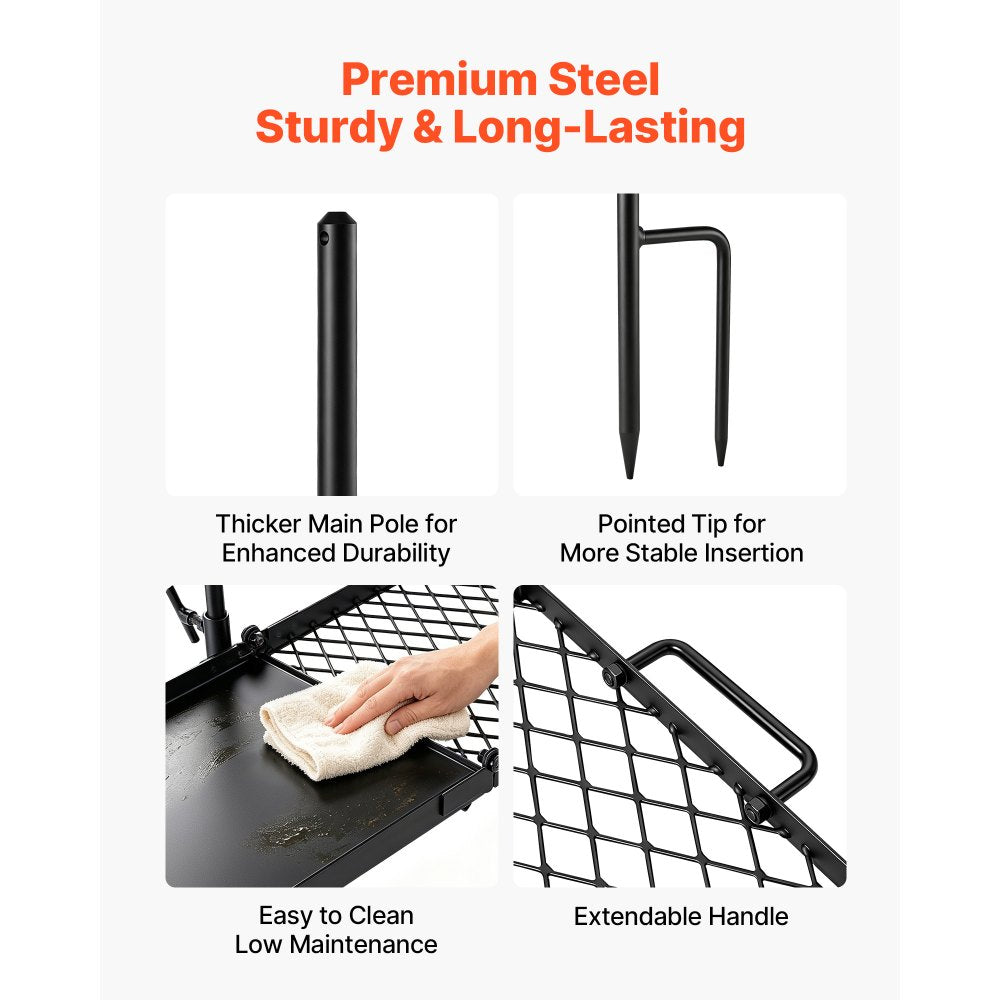 VEVOR Heavy Duty Swivel Campfire Grill, 24" Portable Camping Grill Grate & Griddle, Sturdy Steel BBQ Mesh, 360° Height