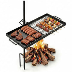 VEVOR Heavy Duty Swivel Campfire Grill, 24" Portable Camping Grill Grate & Griddle, Sturdy Steel BBQ Mesh, 360° Height