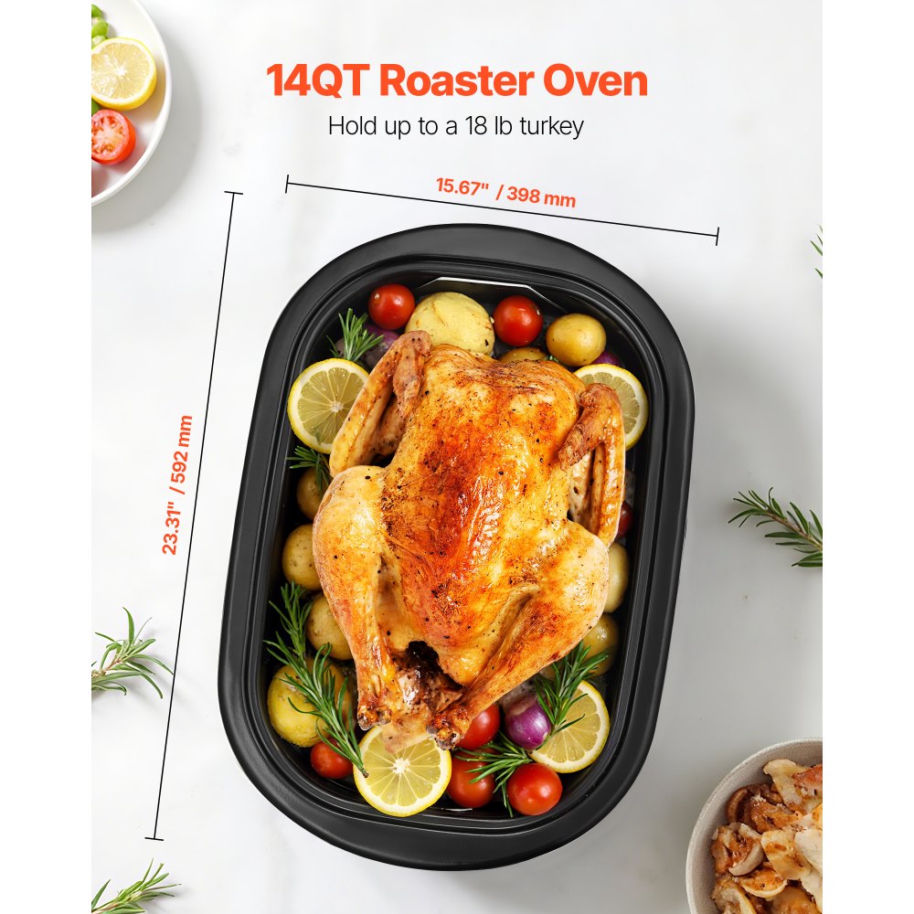 VEVOR Roaster Oven, 14QT Fast-Cooking Turkey Roaster, 150-450℉ Adjustable Temperature Electric Roasting Pan with
