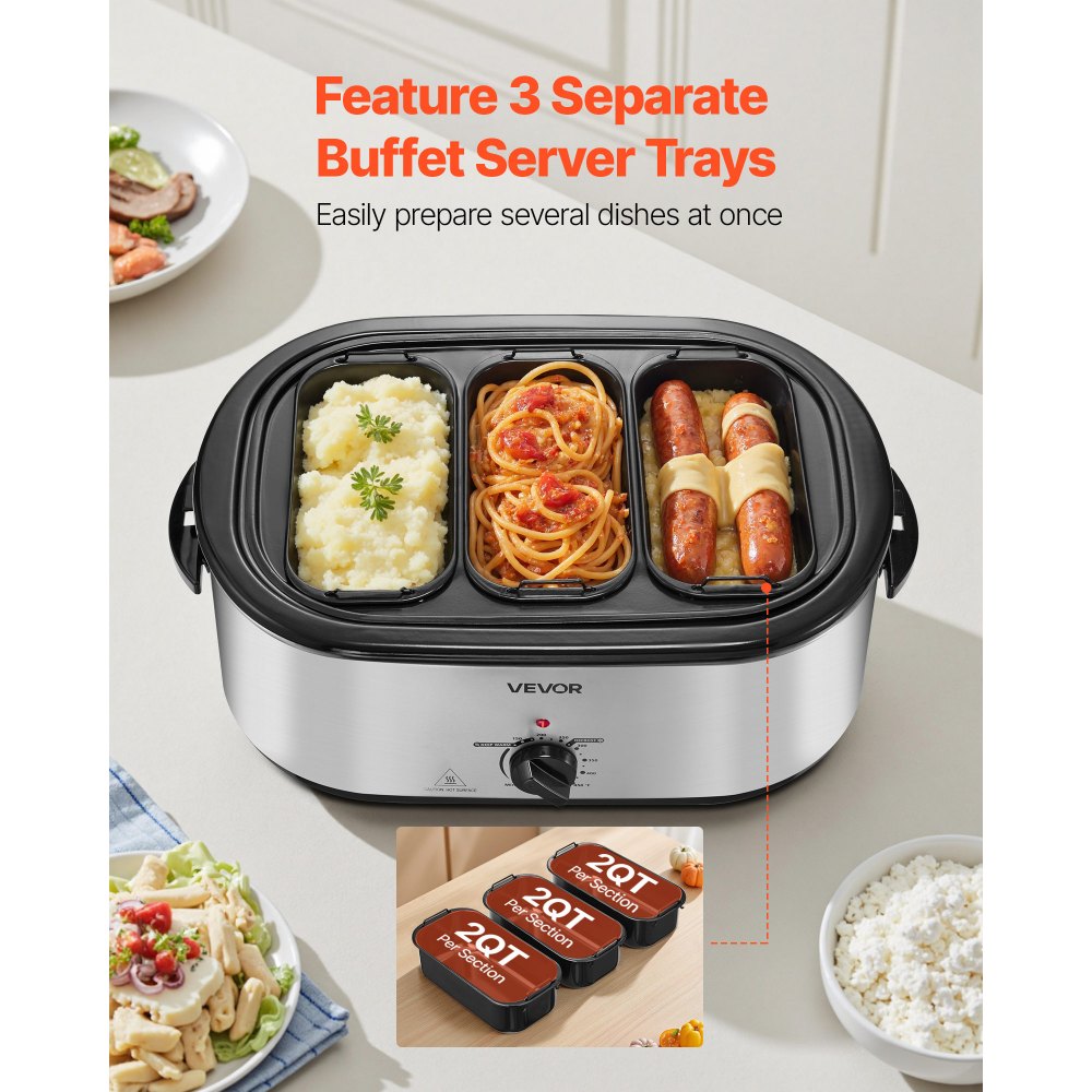 VEVOR Roaster Oven, 24QT Electric Turkey Roaster Oven, 150-450℉ Adjustable Temperature Electric Roasting Pan with 3 Bin