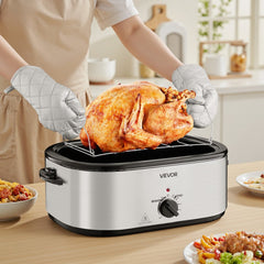 VEVOR Roaster Oven, 24QT Electric Turkey Roaster Oven, 150-450℉ Adjustable Temperature Electric Roasting Pan with 3 Bin