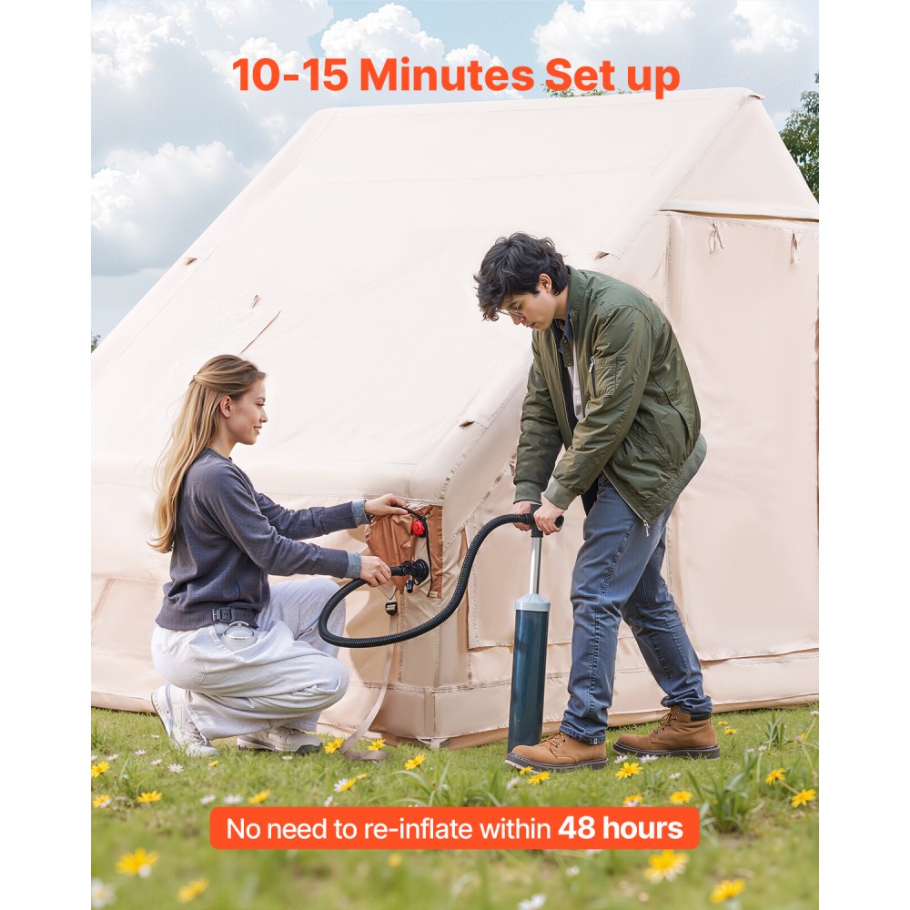 VEVOR Inflatable Tents for Camping, 3-5 Person Easy Setup Blow up Tent with Hand Pump, 300D Oxford 4 Season Glamping