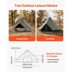 VEVOR Canvas Bell Tent, 4 Seasons 13.12 ft Yurt Tent for Camping with Stove Jack, Canvas Breathable Holds up to 4