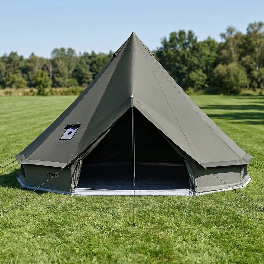 VEVOR Canvas Bell Tent, 4 Seasons 16.4 ft Yurt Tent for Camping with Stove Jack, Canvas Breathable Holds up to 7 People