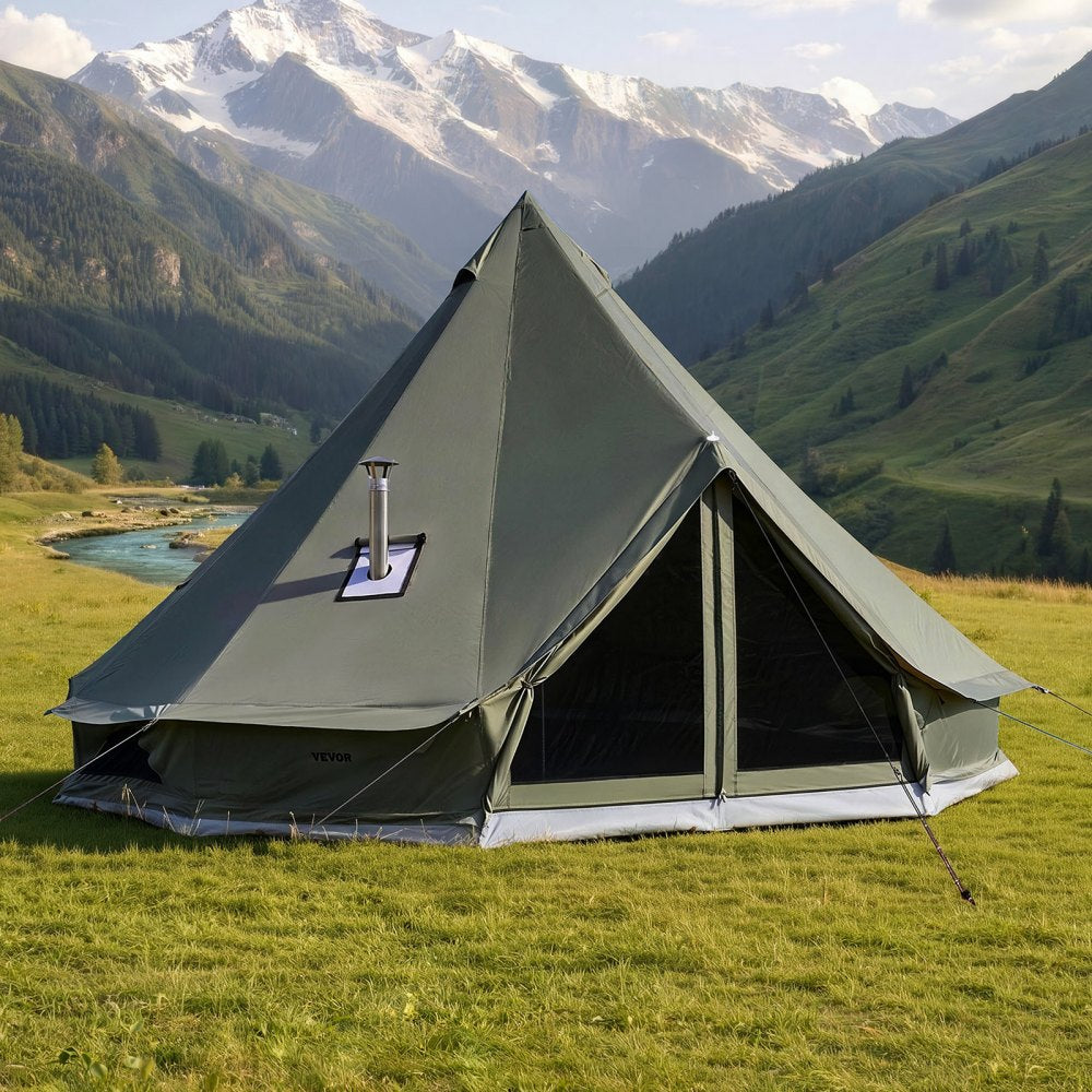 VEVOR Canvas Bell Tent, 4 Seasons 16.4 ft Yurt Tent for Camping with Stove Jack, Canvas Breathable Holds up to 7 People