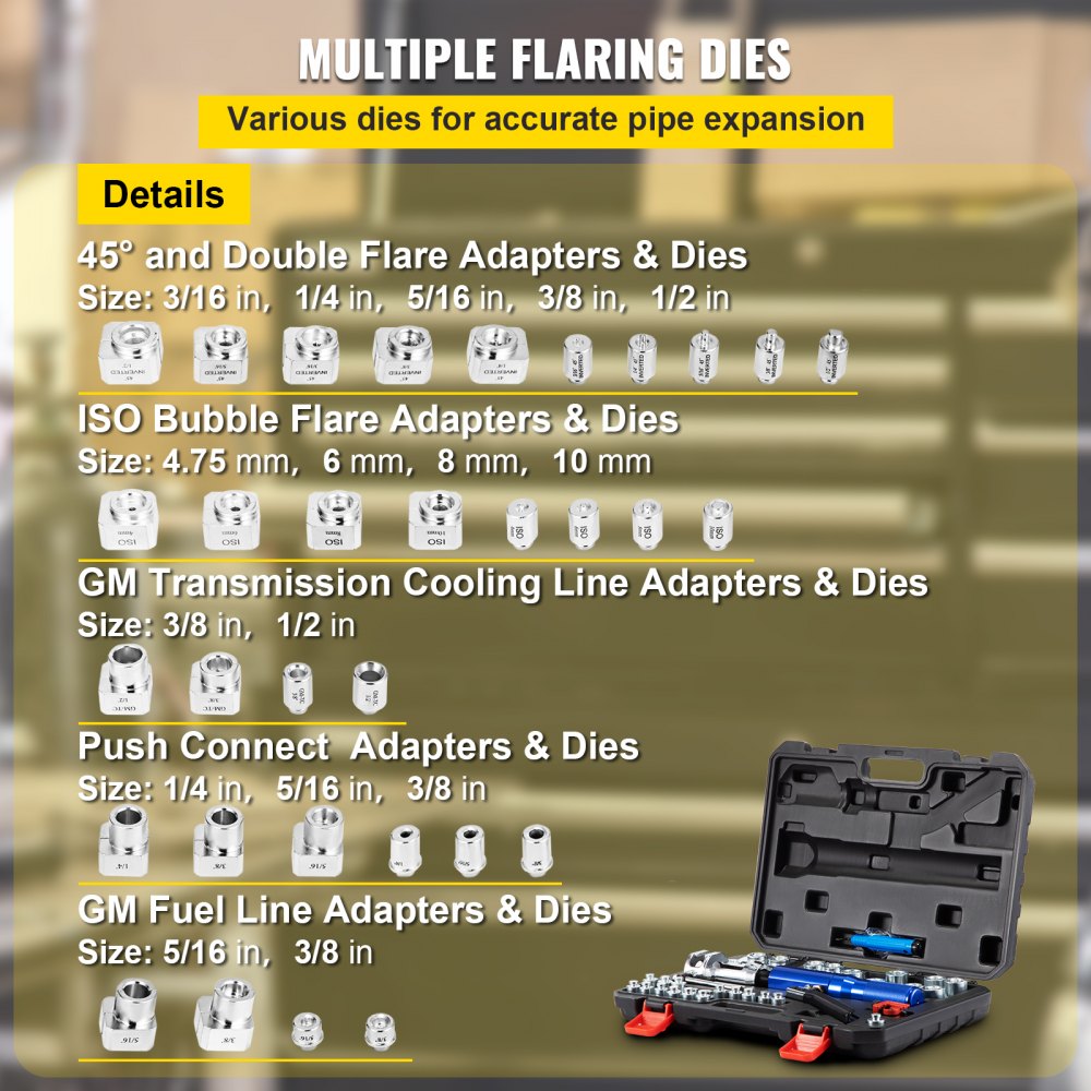 VEVOR Hydraulic Flaring Tool Kit, 45° Double Flaring Tool, Brake Repair Brake Flaring Tools for 3/16"-1/2", Brake Flare