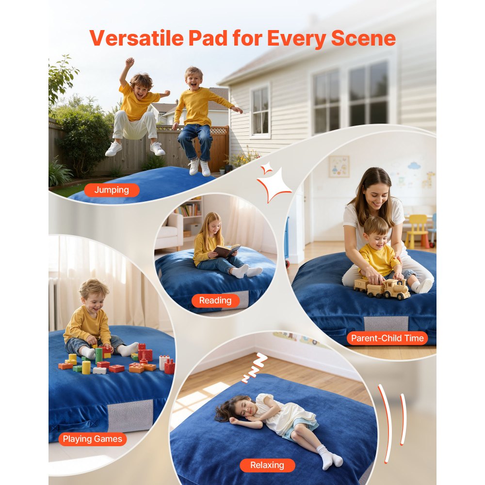 VEVOR Crash Pad, 5 x 5 ft Crash Pad for Kids Sensory with Foam Blocks and Washable Cover, Giant Pillow Mat Large Soft