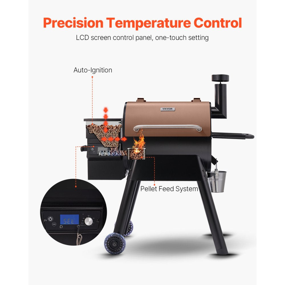 VEVOR Wood Pellet Grill Smoker, 8 in 1 BBQ Grills for Outdoor Cooking, 575 Square Inches Cook Area Electric Grill and