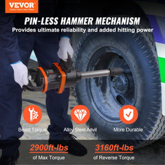VEVOR 1 Inch Air Impact Wrench, Up to 3160 ft-lbs High Reverse Torque Output 1" Pneumatic Impact Gun w/ 8 Inch Extended