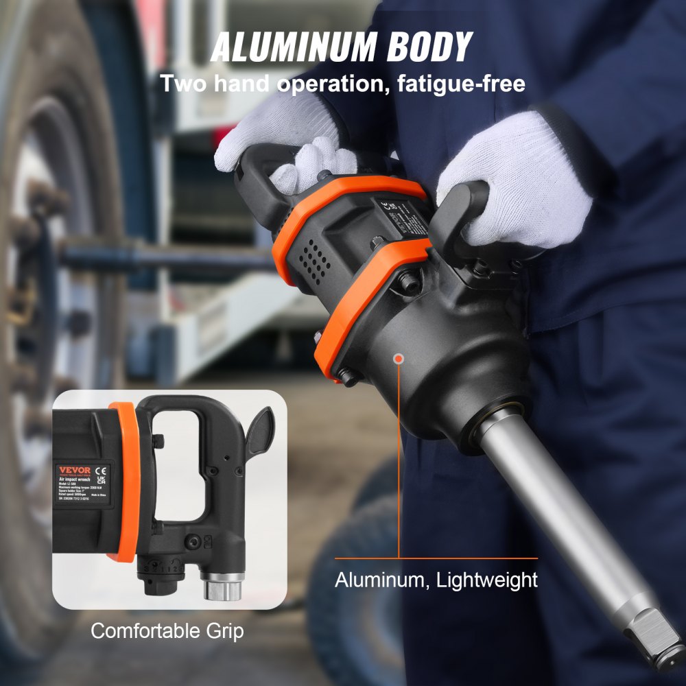 VEVOR 1 Inch Air Impact Wrench, Up to 3160 ft-lbs High Reverse Torque Output 1" Pneumatic Impact Gun w/ 8 Inch Extended
