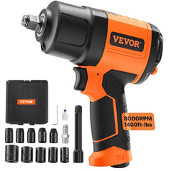 VEVOR 1/2-Inch Air Impact Wrench, High Torque Up to 1400 ft-lbs, Lightweight 4.6 lb Design Pneumatic Impact Gun with