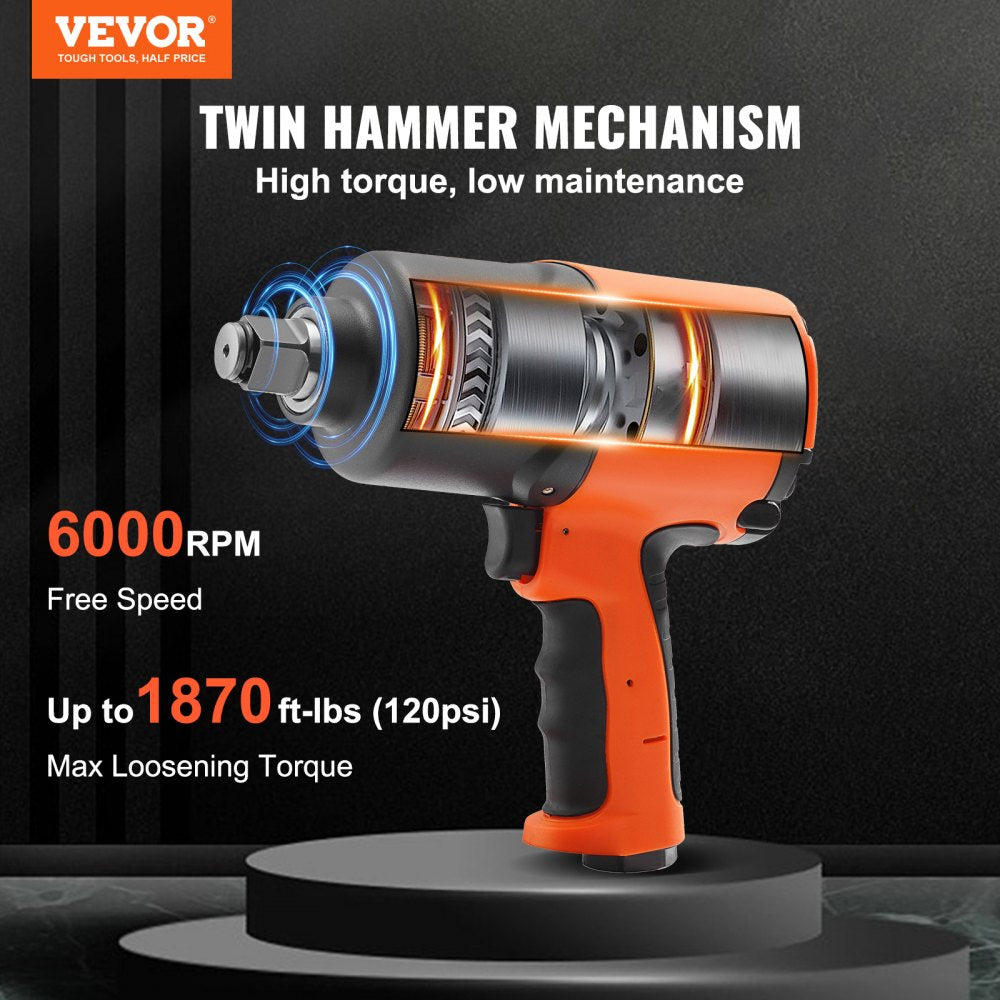 VEVOR Air Impact Wrench, 3/4-Inch Drive Air Impact Gun, Up to 1870ft-lbs Nut-busting Torque, Composite Pneumatic Impact