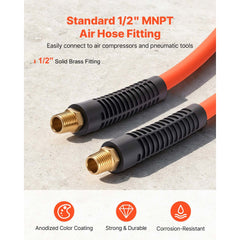 VEVOR Air Hose, 1/2" x 50FT Hybrid Air Compressor Hose, 300 PSI Kink-Resistant Pneumatic Hoses with 1/2-inch Solid MNPT