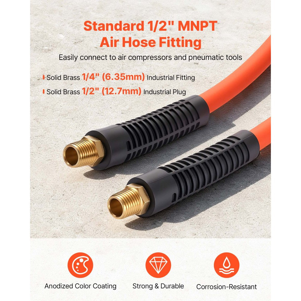 VEVOR Air Hose, 1/2" x 100FT Hybrid Air Compressor Hose, 300 PSI Kink-Resistant Pneumatic Hoses with 1/2-inch Solid