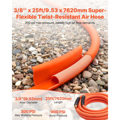 VEVOR Air Hose, 3/8'' x 25FT Hybrid Air Compressor Hose, 300 PSI Kink-Resistant Pneumatic Hoses with 1/4-inch Solid