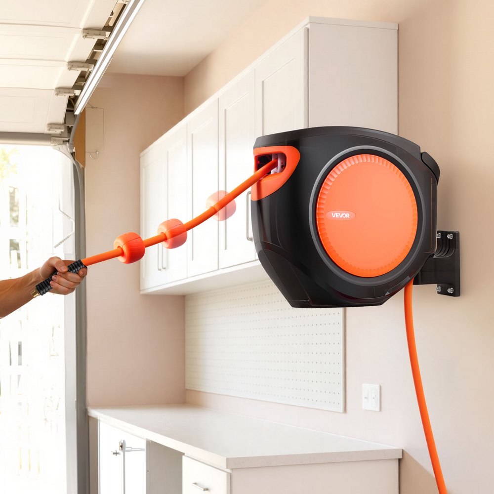 VEVOR Retractable Air Hose Reel, 3/8 Inch x 80 FT Hybrid Air Hose Max 300PSI, Enclosed Air-Compressor Hoses Reel Auto