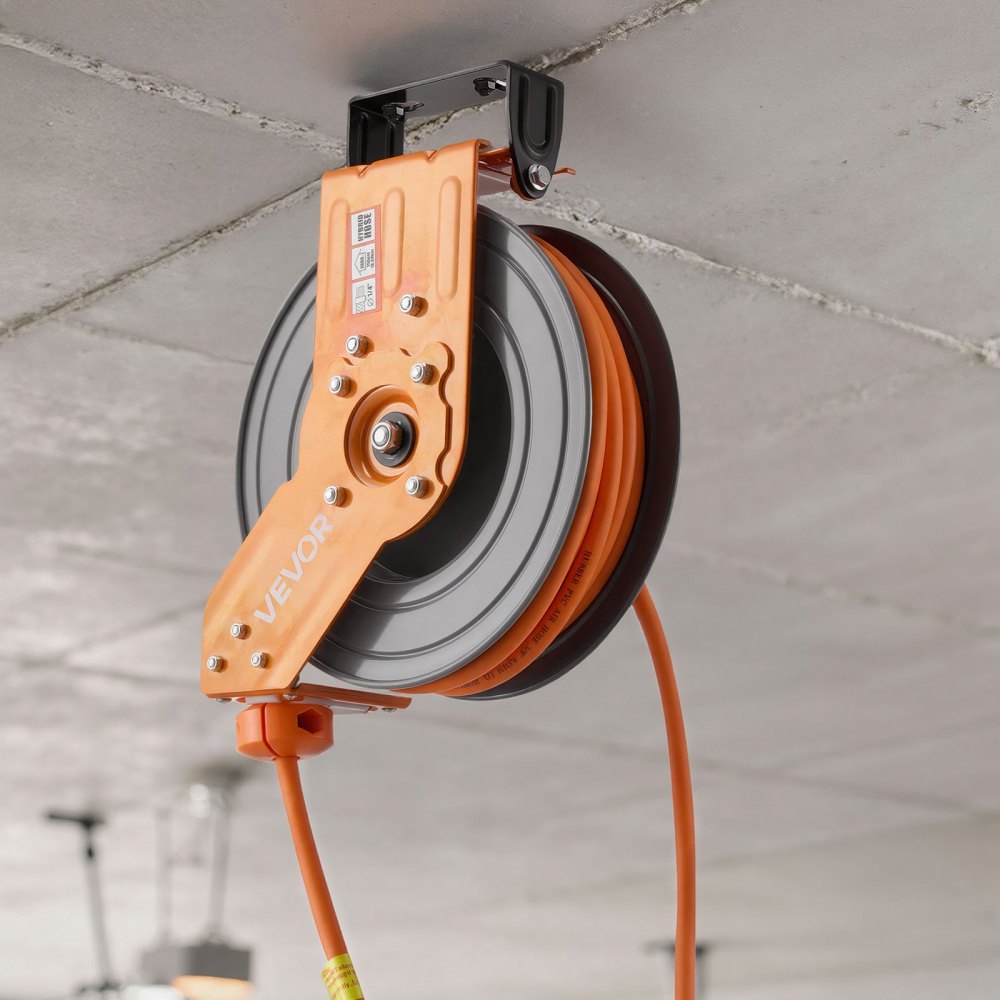 VEVOR Retractable Air Hose Reel, 3/8 Inch x 50 FT Hybrid Air Hose Max 300PSI, Auto Rewind Air-Compressor Hoses Reel
