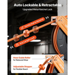 VEVOR Retractable Air Hose Reel, 1/2 Inch x 50 FT Rubber Air Hose Max 300PSI, Auto Rewind Air-Compressor Hoses Reel