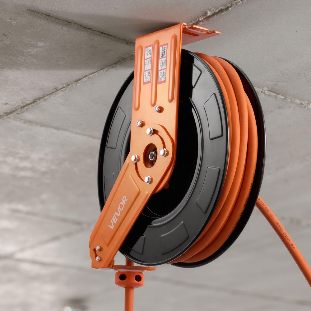 VEVOR Retractable Air Hose Reel, 1/2 Inch x 50 FT Rubber Air Hose Max 300PSI, Auto Rewind Air-Compressor Hoses Reel