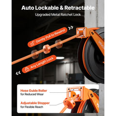 VEVOR Retractable Air Hose Reel, 1/2 Inch x 50 FT Rubber Air Hose Max 300PSI, Auto Rewind Air-Compressor Hoses Reel
