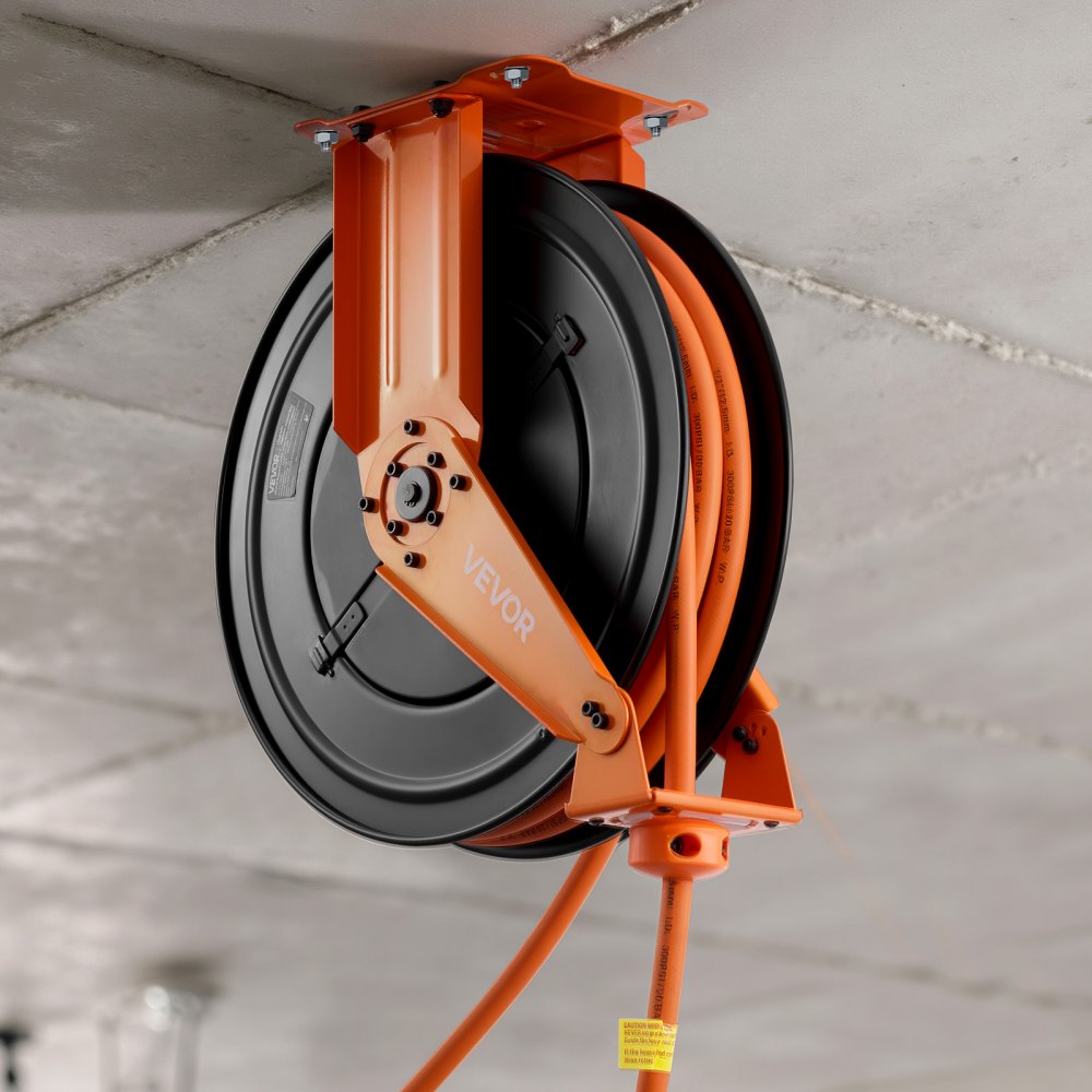 VEVOR Retractable Air Hose Reel, 1/2 Inch x 50 FT Rubber Air Hose Max 300PSI, Auto Rewind Air-Compressor Hoses Reel