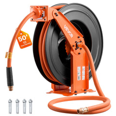 VEVOR Retractable Air Hose Reel, 1/2 Inch x 50 FT Rubber Air Hose Max 300PSI, Auto Rewind Air-Compressor Hoses Reel