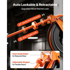 VEVOR Retractable Air Hose Reel, 3/4 Inch x 50 FT PVC Air Hose Max 300PSI, Auto Rewind Air-Compressor Hoses Reel with 5