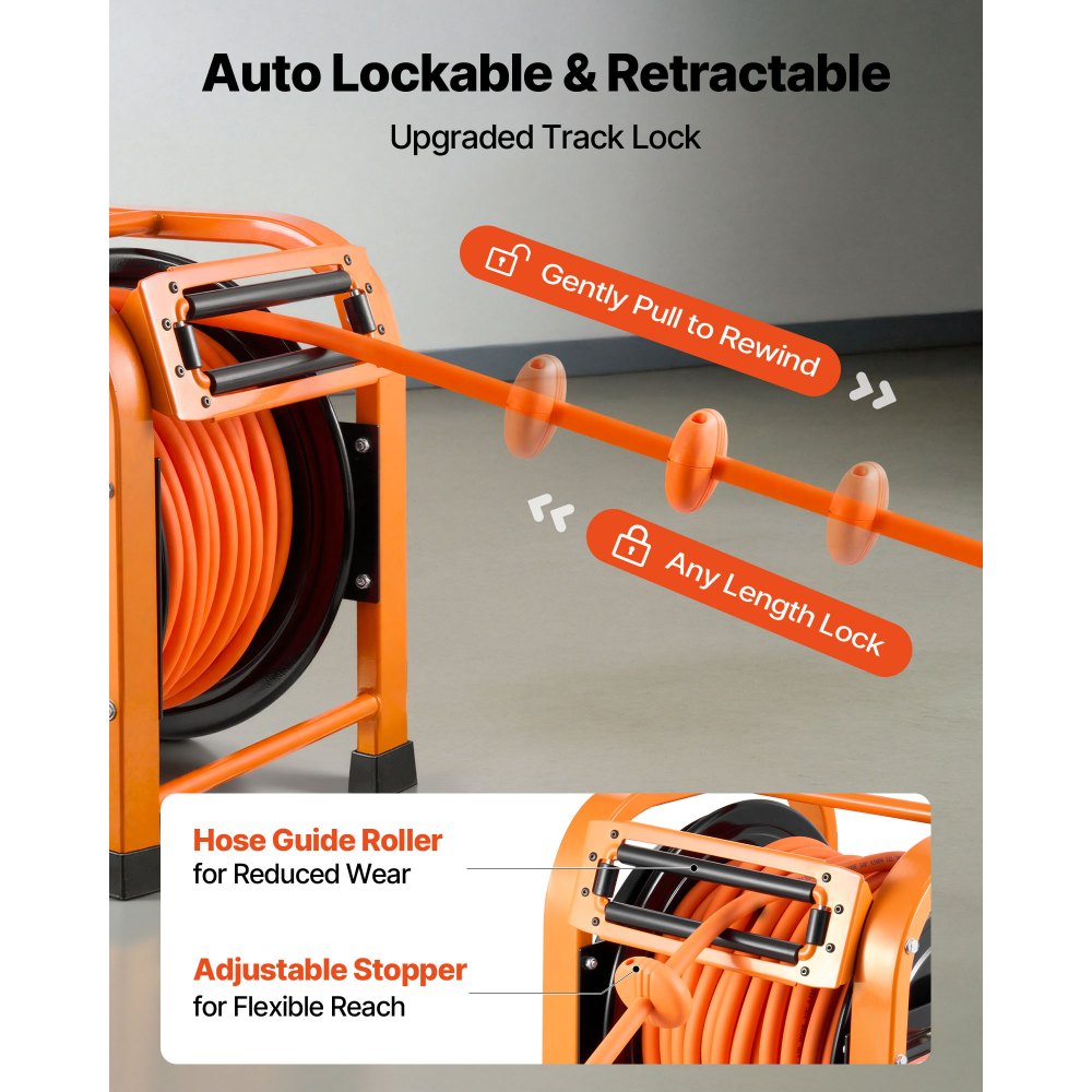VEVOR Retractable Air Hose Reel, 3/8 Inch x 100 FT PVC Air Hose Max 300PSI, Auto Rewind Air-Compressor Hoses Reel with