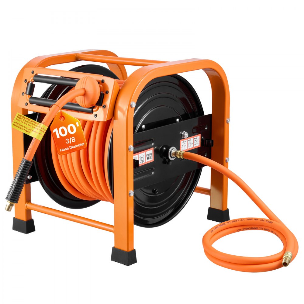 VEVOR Retractable Air Hose Reel, 3/8 Inch x 100 FT PVC Air Hose Max 300PSI, Auto Rewind Air-Compressor Hoses Reel with